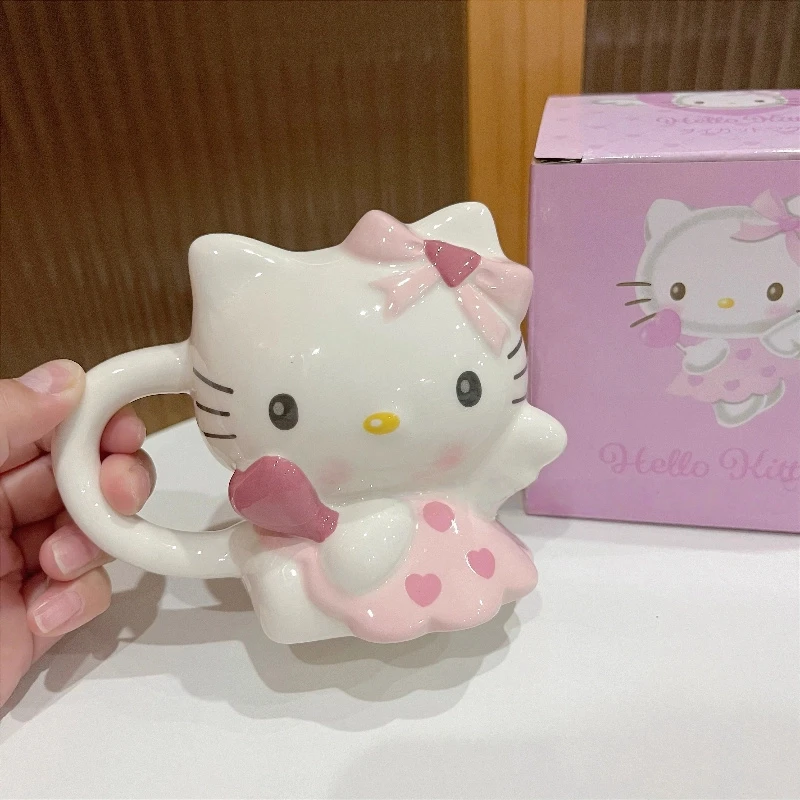 Керамическая кружка Kawaii KT Cat, чашка для кофе, молока, милый мультяшный держатель для ручек, настольные украшения, подарок на день рождения.