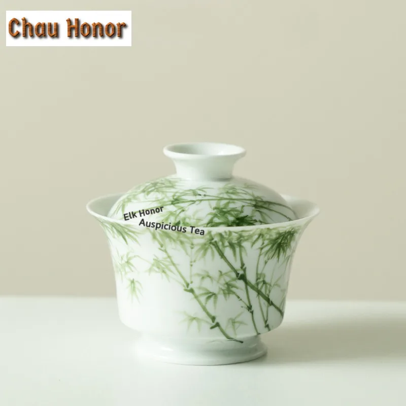 

130ml Hand-painted Bamboo Trees Gaiwan Handmade Tea Tureen Tea Bowl With Lid Kit Tea Maker Cover Bowl Tea Ceremony Ornaments