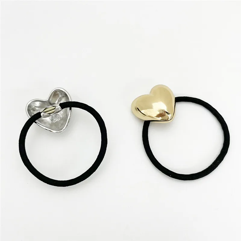 Simple Metal Gold Silver Color Heart Hair Bands For Women Hairbands Elastic Scrunchies Hair Ropes Fashion Hair Accessories