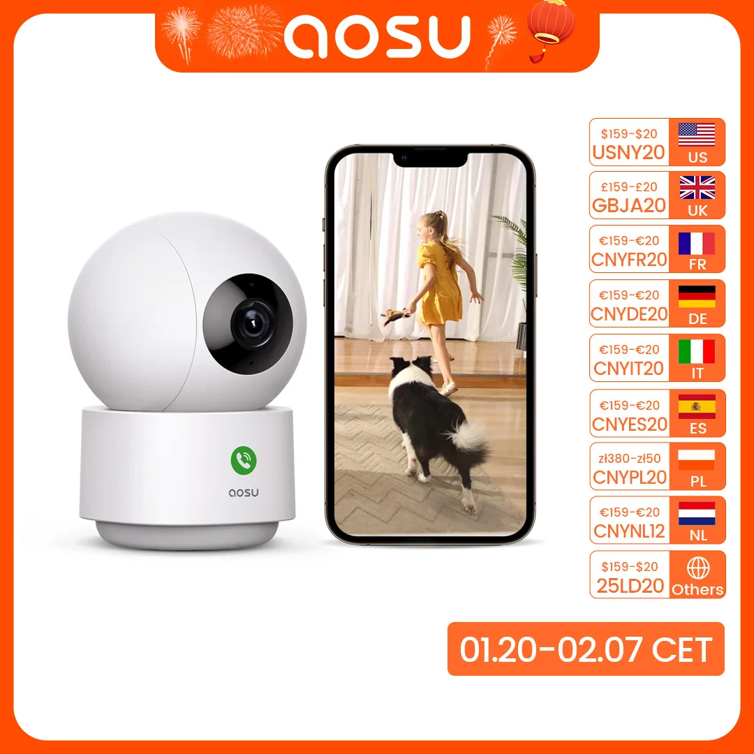 

AOSU 3MP Indoor Wireless Camera 5/2.4 GHz WiFi Camera 6X Zoom 2-Way Audio Baby Monitor CCTV Security Camera Work with Alex