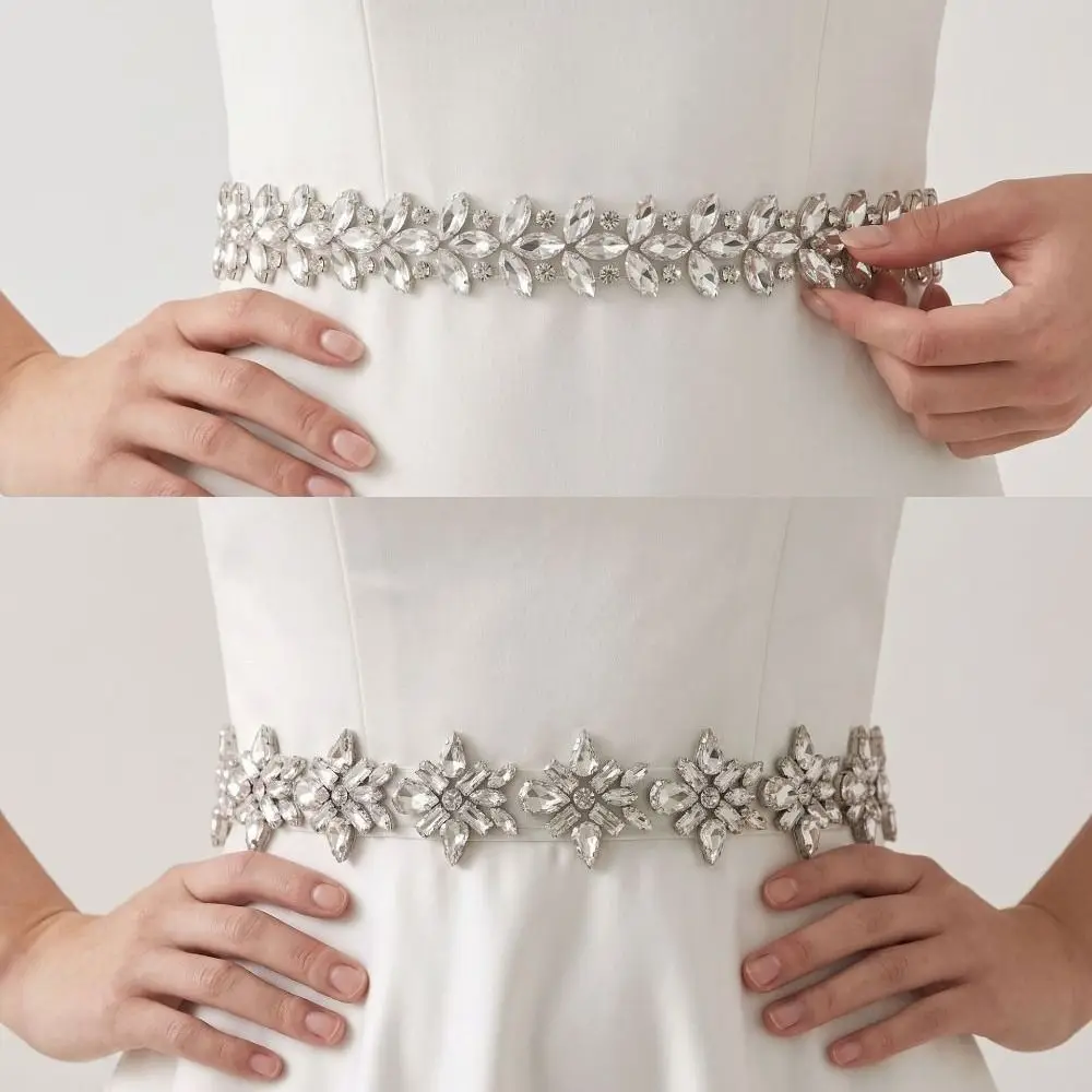Silver Bridal Rhinestone Belt Elegant Sparkling Wedding Dress Belt Luxury Handmade Women Waistband Wedding Dress Ornaments