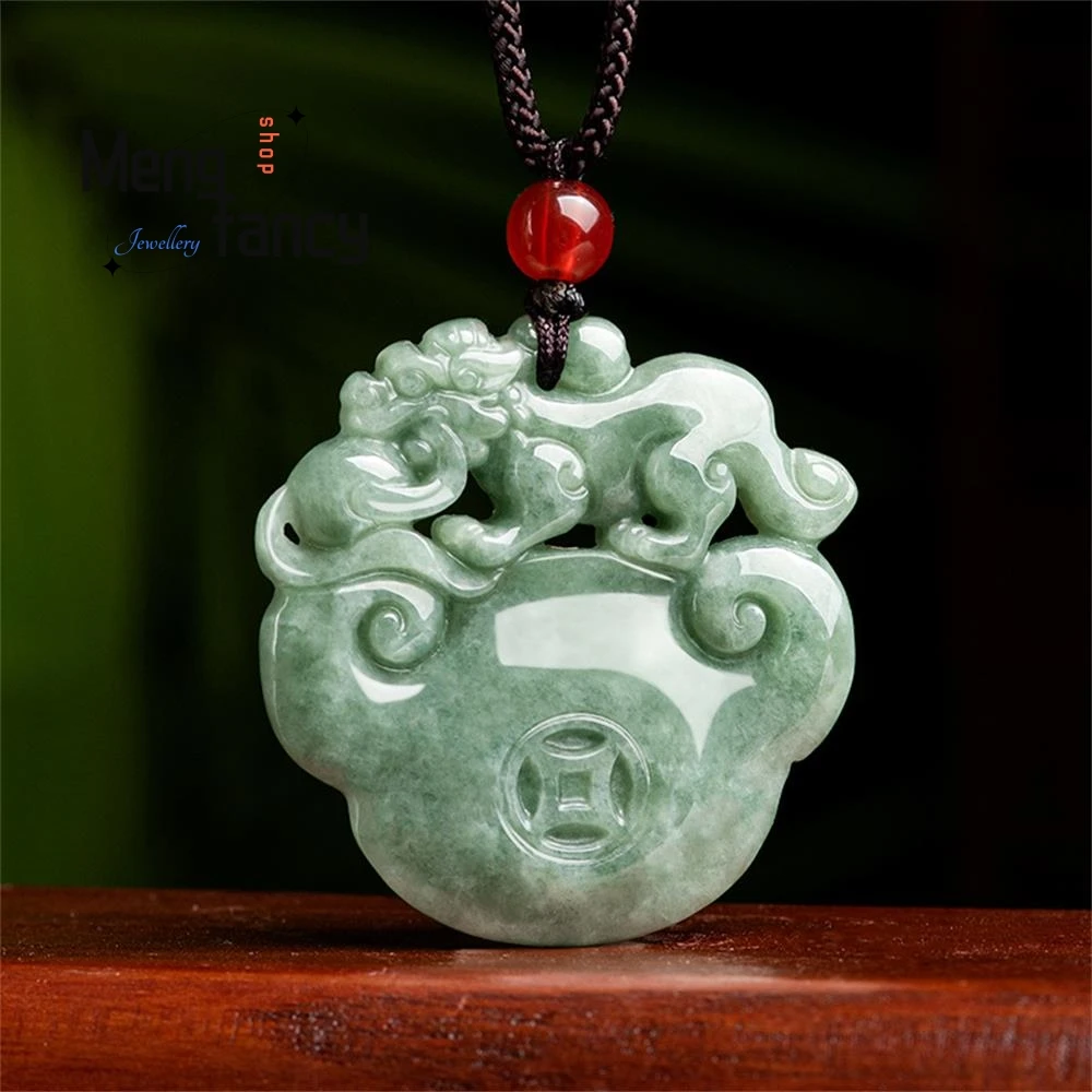 

Natural A-goods Jadeite Ruyi Inviting Wealth Pixiu Ice Jade Pendant Simple Retro Best Selling Handicraft Fashion Jewelry Mascots