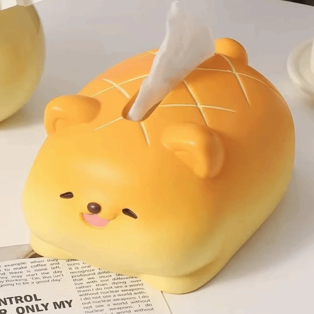 Anti Drop Pineapple Bun Dog Tissue Box Collectible Decorative Resin Paper Box Resin Cute Dog Model Toy Birthday Gift