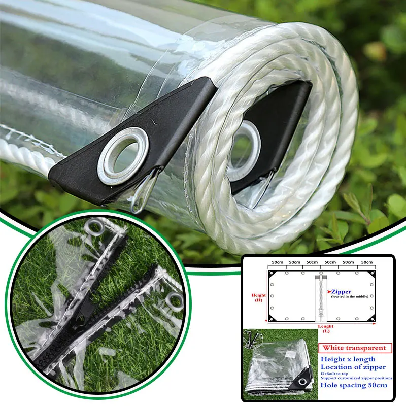 

0.35mm Thick Transparent With Zipper Tarpaulin Door, Home Door Window Rainproof Cloth Garden Pergola Waterproof Canopy Customize