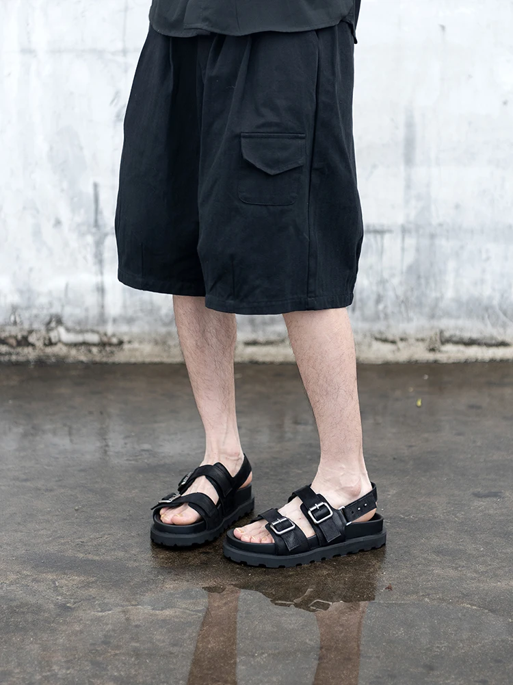 Summer Casual Men New Thick Platform Buckle Open Toe Cowhide Genuine Leather Sandals Strap Gladiator Shoes Business Work Sandals