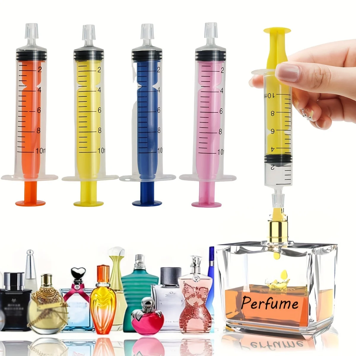Jeringa de punta colorida para Perfume, herramienta de cajón recto, jeringa de Perfume dispensadora divina, Extractor de Perfume, 10ml