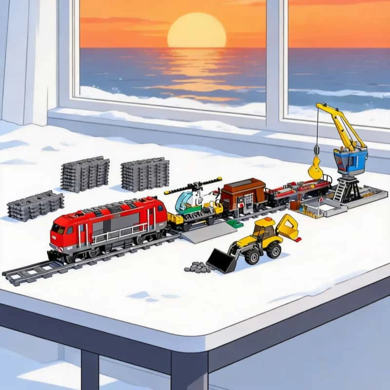 2026 new model MOC set of large train construction modules, railway tracks, engineering vehicles, mini dolls and urban construct