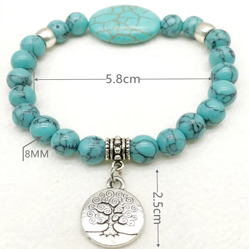 New In Women Bracelets Good Quality BLue Turqoise Stone Round Bead Charm Bracelet For Girl Bead Jewerly