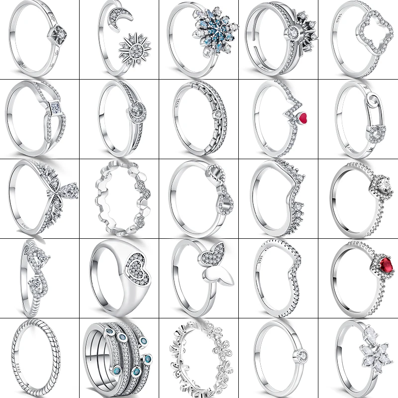 

Authentic 925 Sterling Silver Rings Heartbeat Safety Pin Sun Moon Zircon Shiny Women Rings Simple Jewelry For Wedding Gift