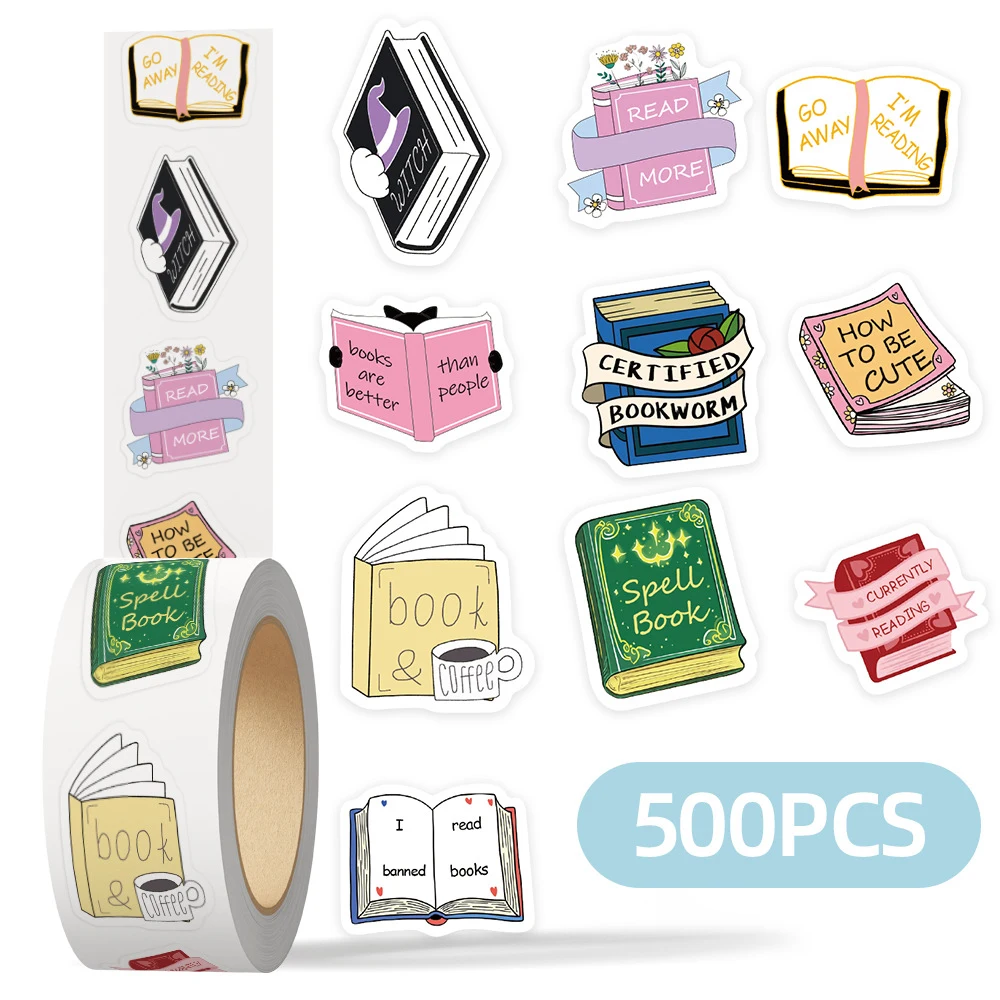 

500pcs/roll Bookish Book Reading Stickers Aesthetic Cartoon Decals Waterproof DIY Phone Case Laptop Diary Cute Graffiti Sticker