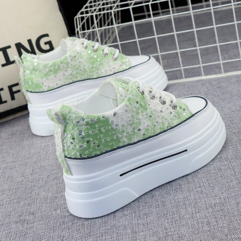 

Woman Height Increasing Shoes 8CM Heels Spring Summer Wedges Breathable Women Sneakers Casual Platform Trainers White Shoes