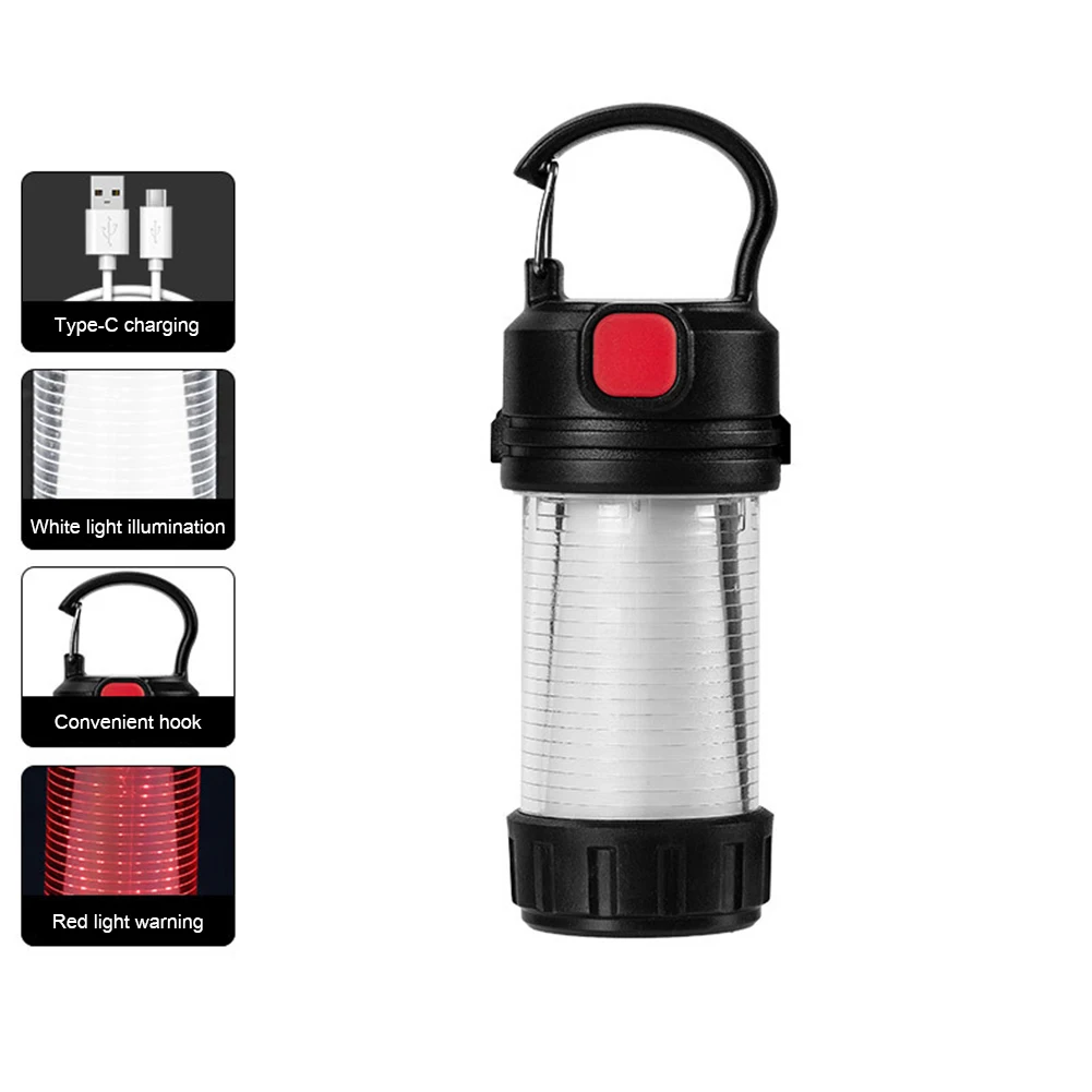 Minilinterna impermeable para acampar, luz LED colgante de 5 modos para trabajo, Camping de emergencia, USB tipo C