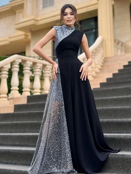 Özelleştirilmiş Sparkle Jersey Plise A-line Yüksek Yaka Uzun Elbiseler Gelinlik Modelleri Klasik Zarif Modern Stil Pastoral Unisex Formu