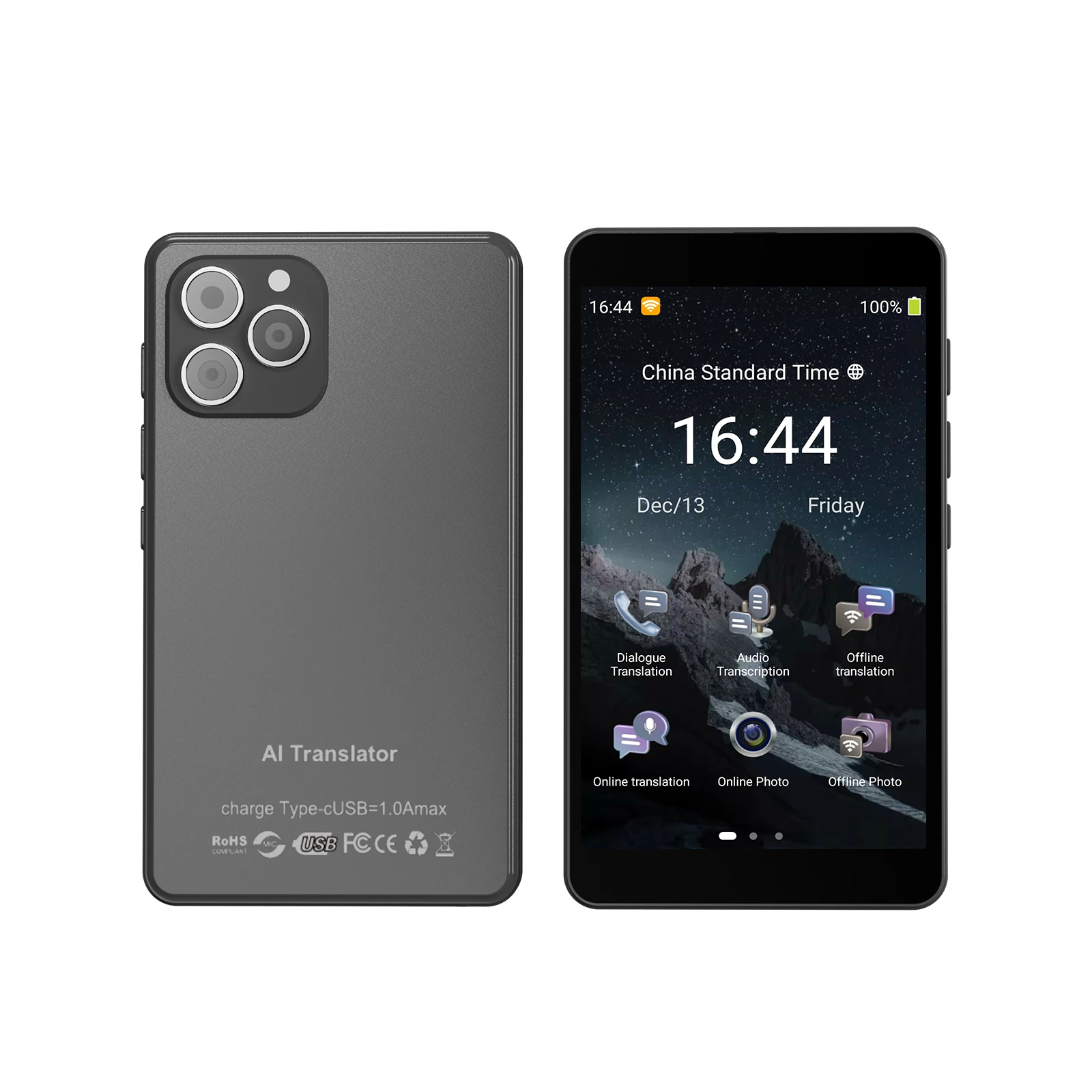 T22 AI Voice Translator 5.5-Inch IPS Color Touchscreen 142 Languages Offline Photo Translation ChatGPT Real-Time Interpretation