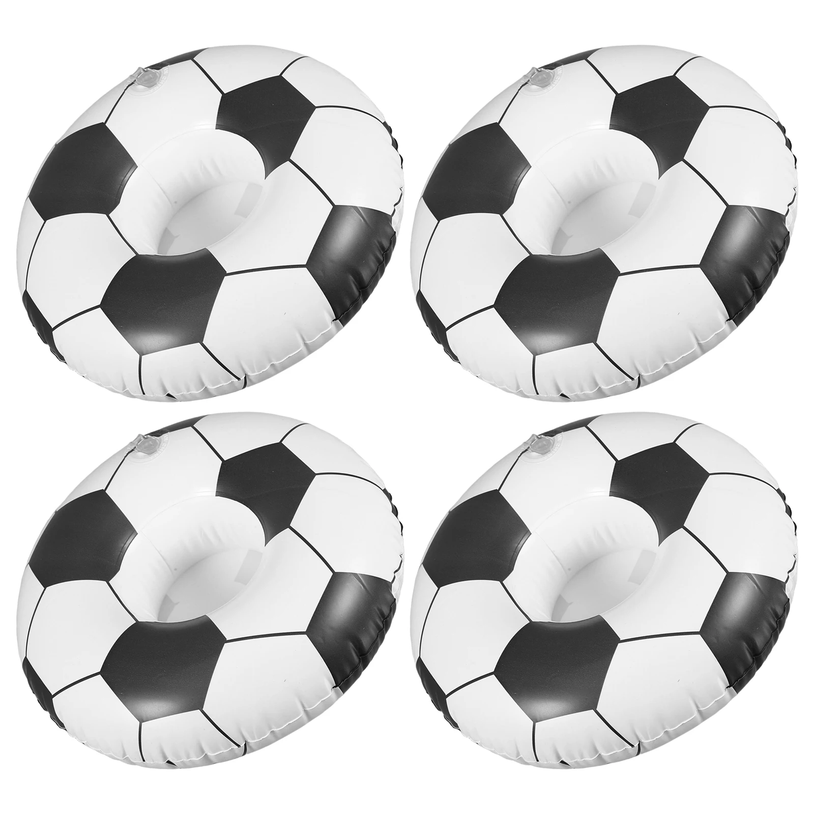 

4 Pcs Inflatable Floating Drink Holder Black White Football Cup PVC Reusable Pool Beach Accessories Summer