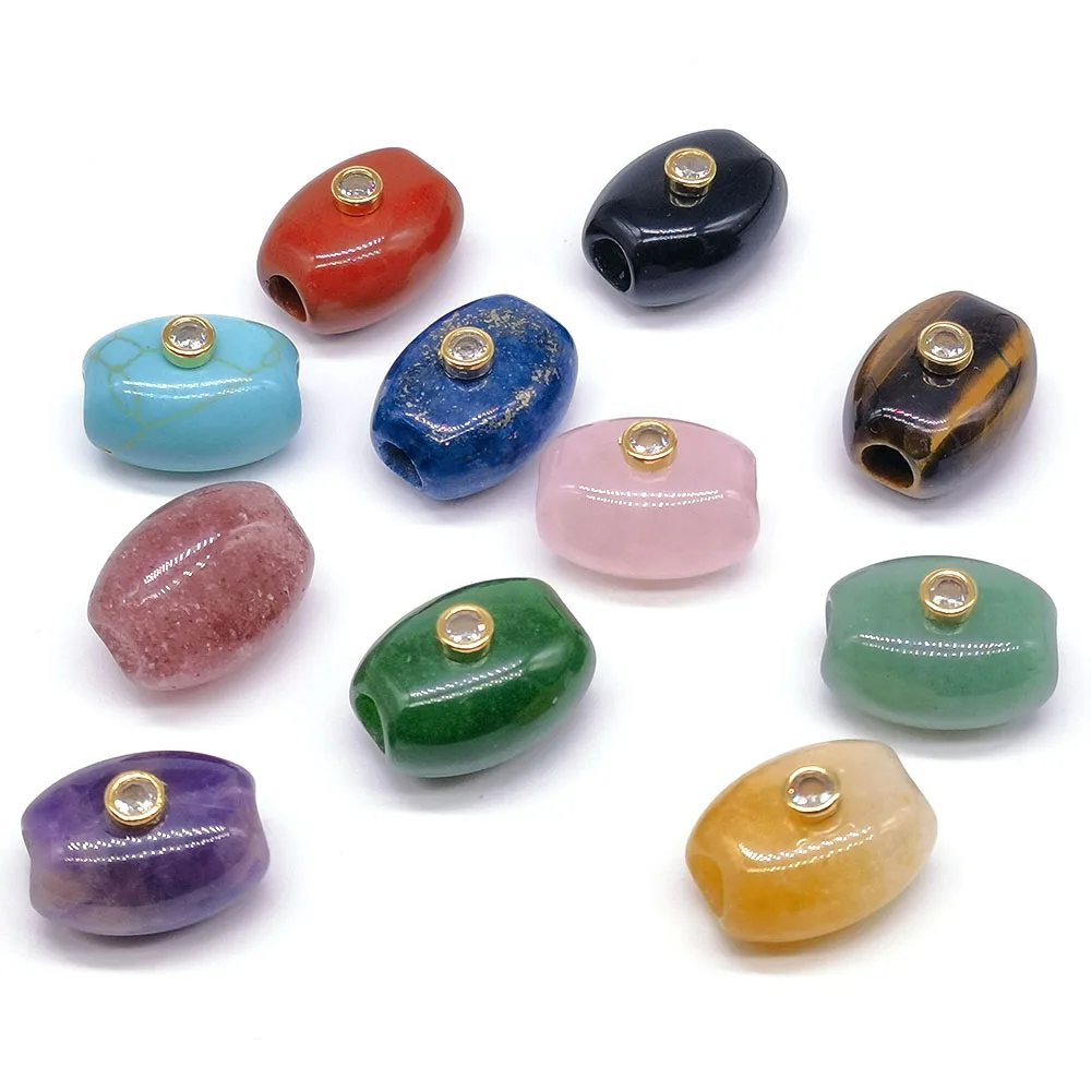 20x15mm Big Hole Natural Stone Rectangle Bead Amethyst Quartz Agate Crystal Charm Beads for Jewelry Making DIY Accessries Gift
