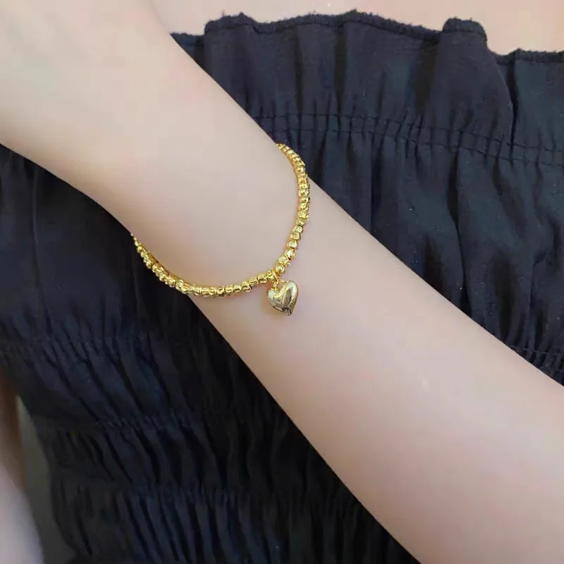 9999 gold laser bead cat-eye heart-shaped bracelet - Luxury style, adjustable, niche accessory