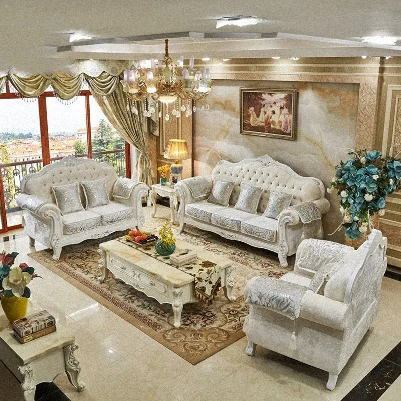 3 Seater White Sofa Hand Carve Simple Beauty Luxury Sofa Fabric Apartment Muebles Para Salas Modernos Living Room Furniture
