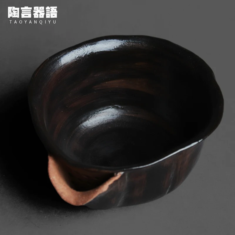 Handmade black glaze hand-held evenly divided water cup handmade retro rough pottery Japanese Zen tea sea tea cup ordinary cup