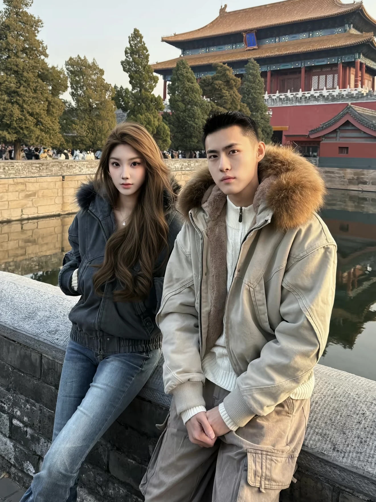 

Winter American Plu Mountain Lion Removable Large Fur Collar Hooded Cotton Jaet Men Women Waed Canvas Outerwear