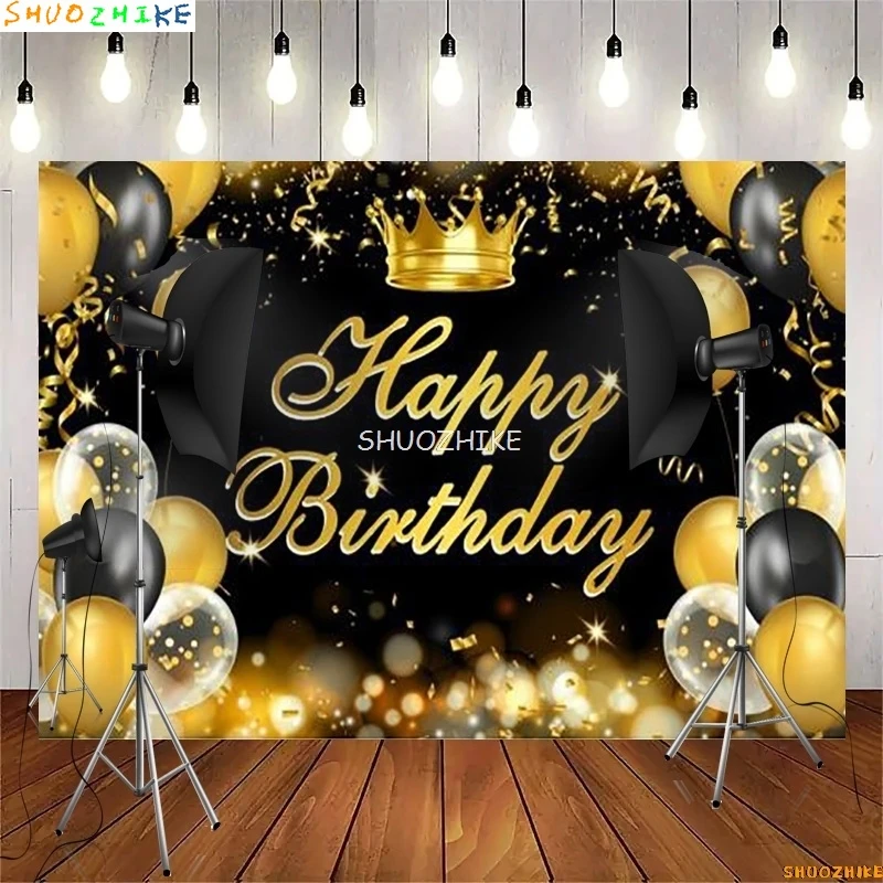 Gold Glitter Birthday Decorations Backdrop for Photography Party Decor Background Banner for Photoshoot Photo Studio Props QQ-01