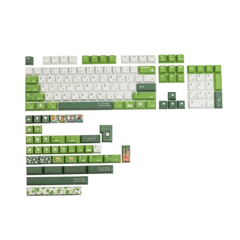 

143 Keys/set Clover Kingdom Keycap 5 Sides Dye Sublimation PBT Keycaps For 61 64 68 84 87 980 104 HHKB Cherry Profile Key Caps