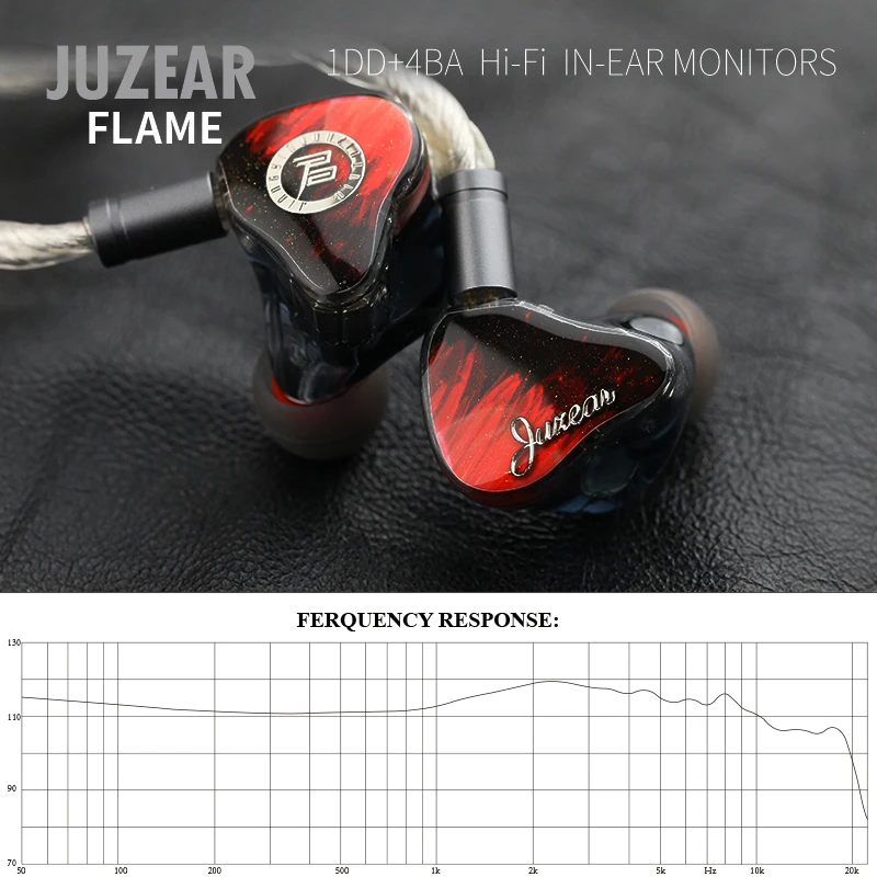 Angelears & JUZEAR FLAME 1DD+4BA In Ear Earphone Monitor Headphone with Detachable Cable IEM Earphone HiFi Stereo Wired Earbuds