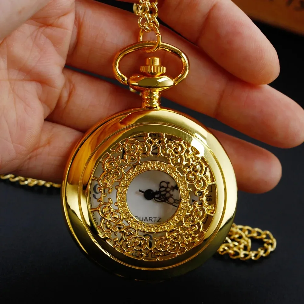 ساعة جيب كوارتز ذهبية فاخرة Steampunk قلادة مجوهرات أسود أرقام عربية الهاتفي سلسلة بدلاية ساعة هدية Relogio De Bolso