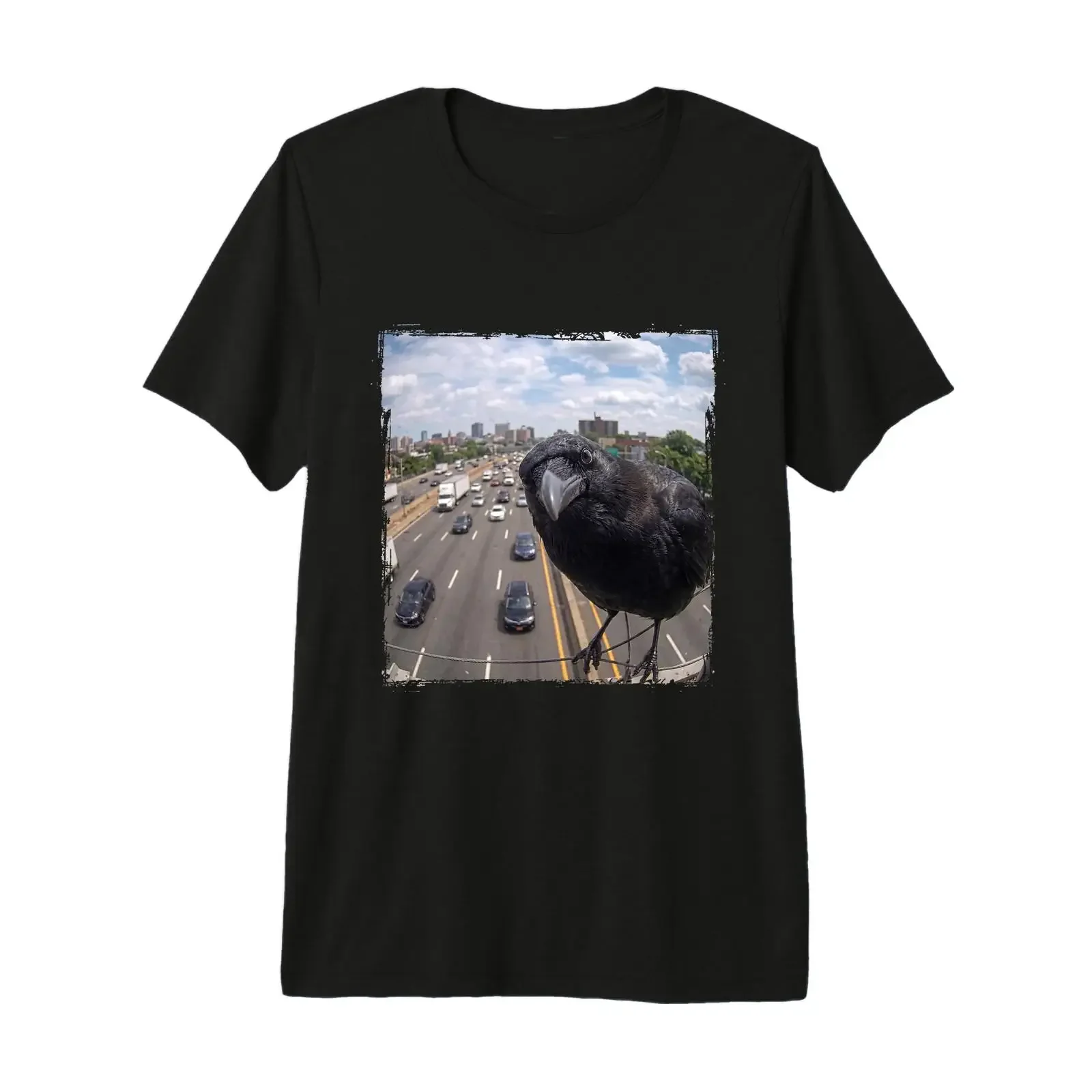 Funny Highway Traffic Camera Crow Premium T Shirt vintage Washed graphic streetwear Soft Stylish Comfortable designer clothes