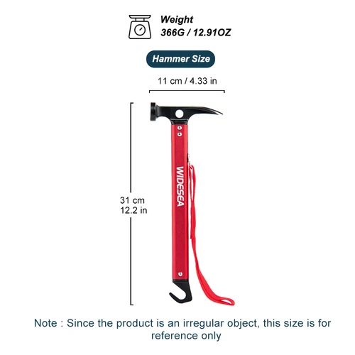 Imagen 2 del producto Martillo de clavos para acampar de aleación de aluminio Widesea, fuerte, duradero, fácil de llevar, martillo multifuncional para tienda de campaña al aire libre, mochila