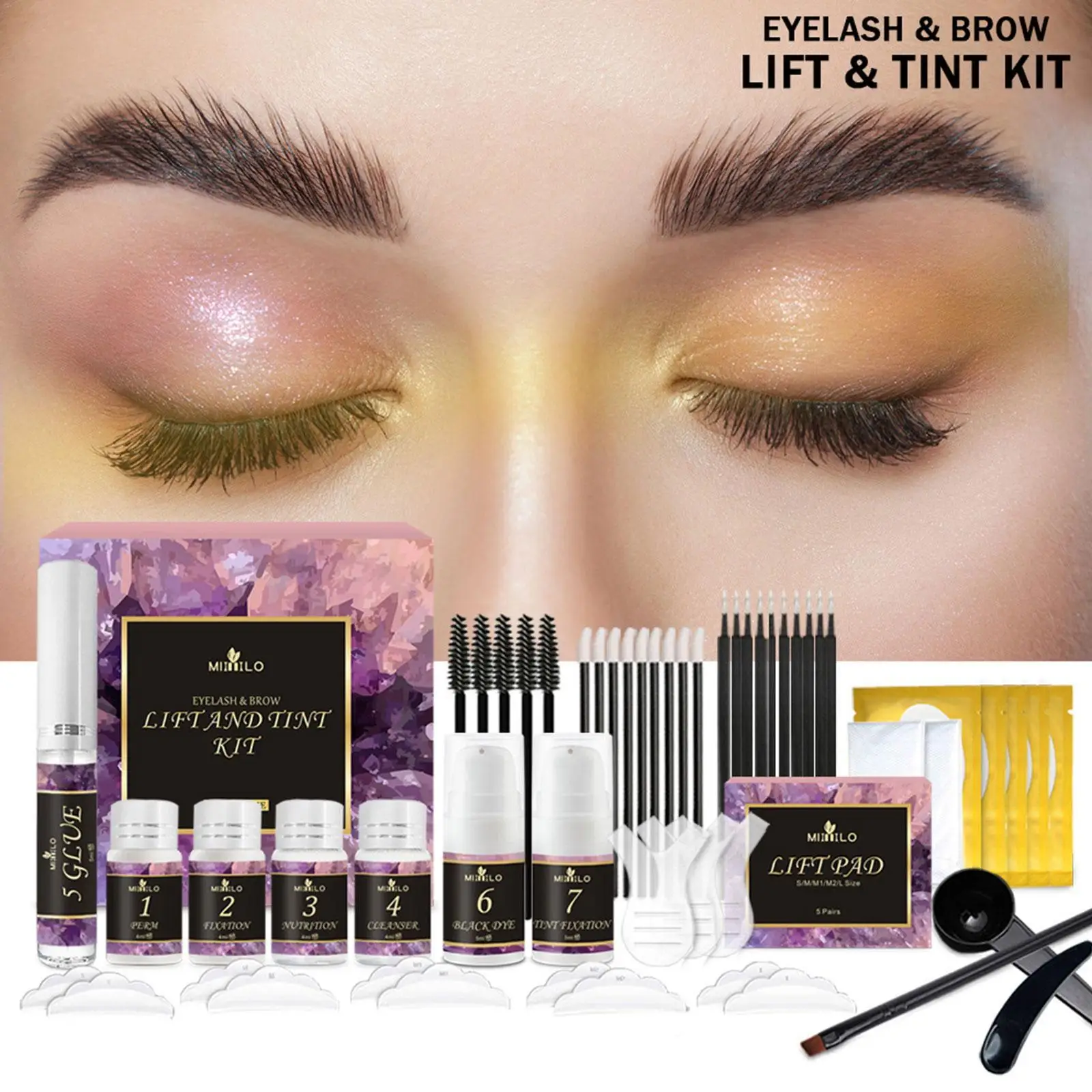 Kit de levantamiento de pestañas, maquillaje de ojos, combinación de tinte de cejas, potenciador de pestañas