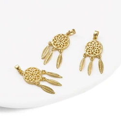 1pc Gold Color Plated Brass New Dreamcatcher Feather Charm Pendant For Making Handmade Bracelet Necklace DIY Jewelry Accessories