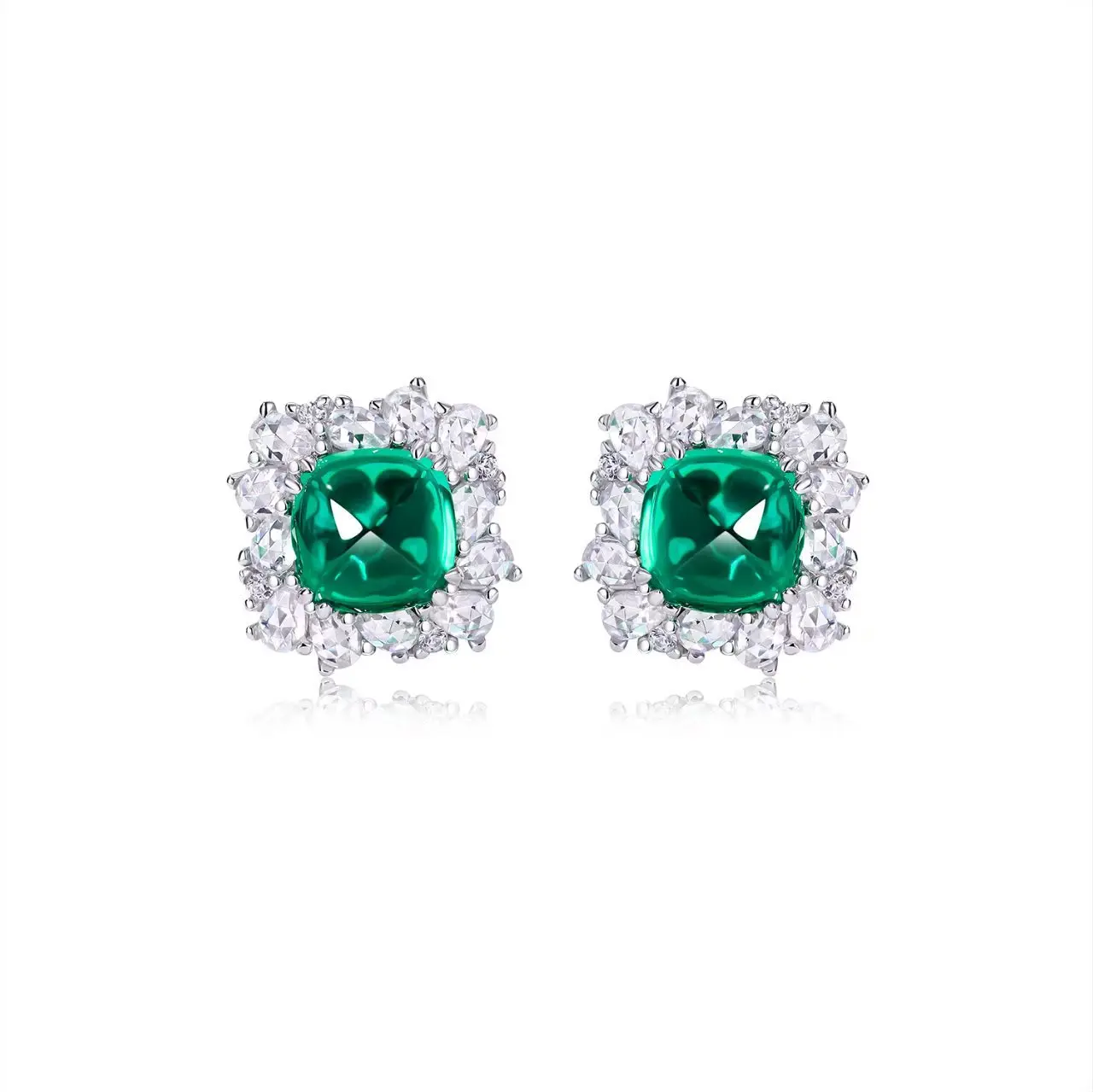 

Retro Neo-Chinese PT950 Platinum Stud Earrings for Women 2 Carat Sugarloaf Emerald round Hoop Fashion Jewelry