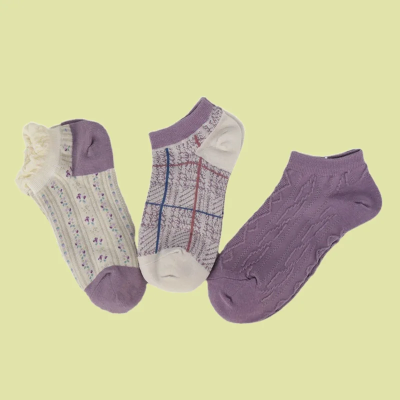 6/12 Pairs Summer Breathable Retro Taro Purple Short Socks For Students Floral Art Small Fresh Short Socks Cute Boat Socks