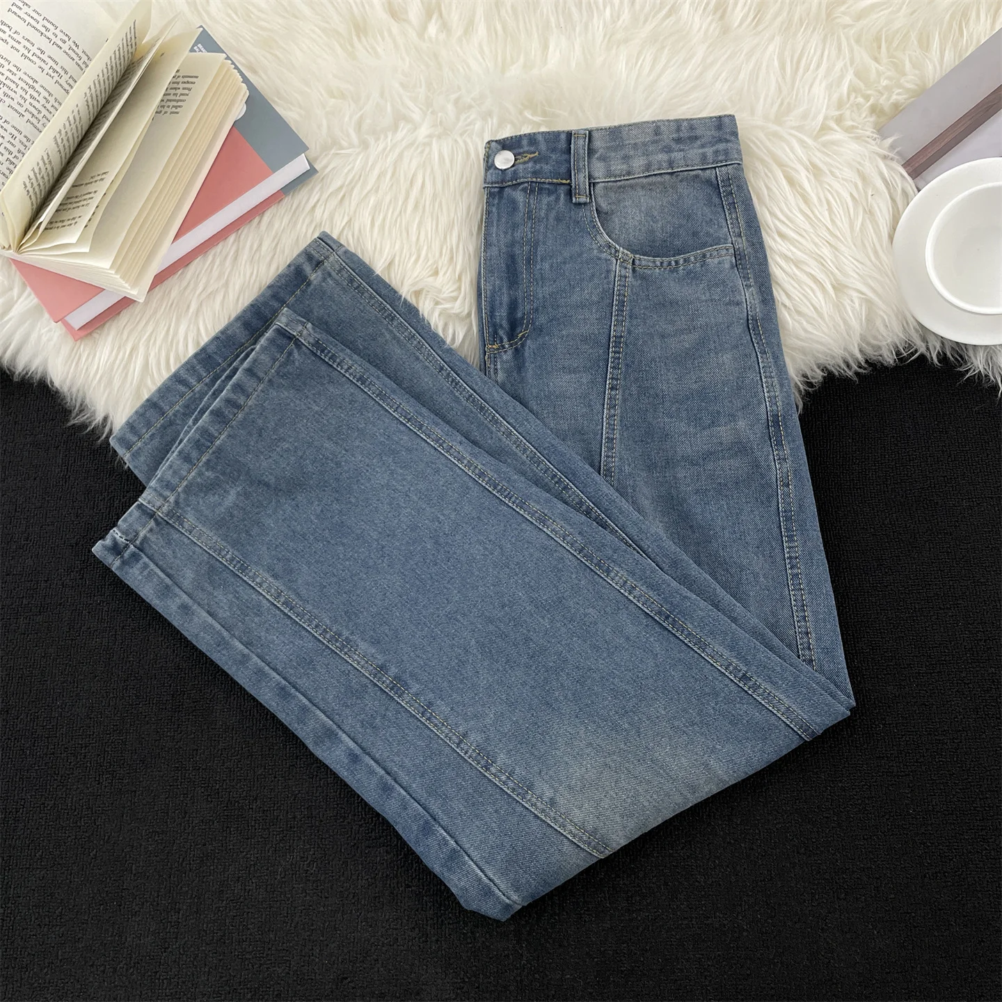 

Мужские джинсы American Sle с широкими штанинами, модные, брендовые, с эффектом потертости, с 3D-принтом в виде молнии, с декоративными элементами, свободного кроя, повседневные