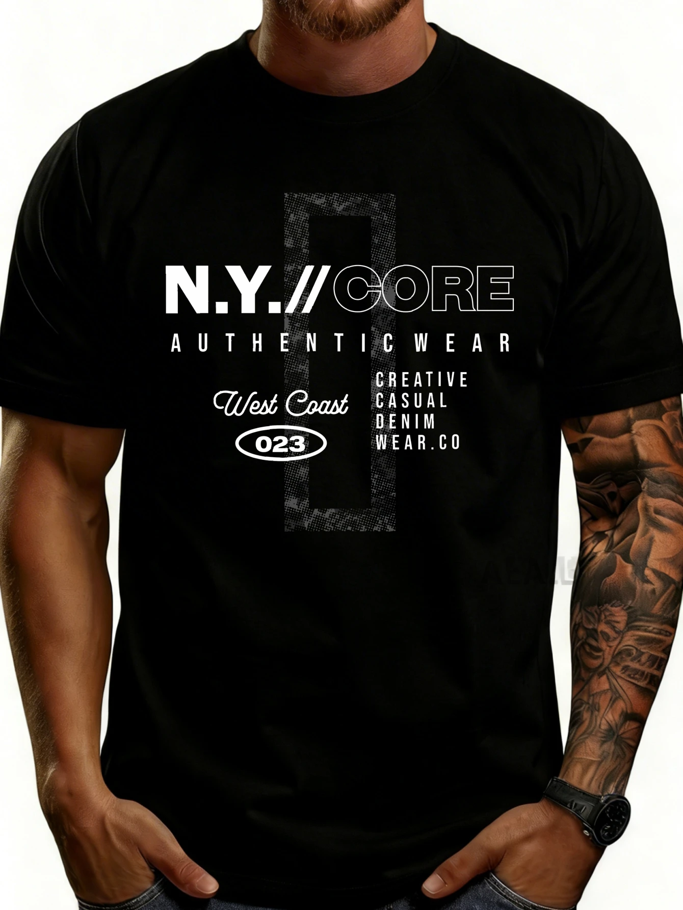 Casual Street Style Men's T-Shirt N Y Core Authentic West Coast 023 Creative Casual Denim Wear Co Graphic Print Spring/Summer Fashion Gift for Him