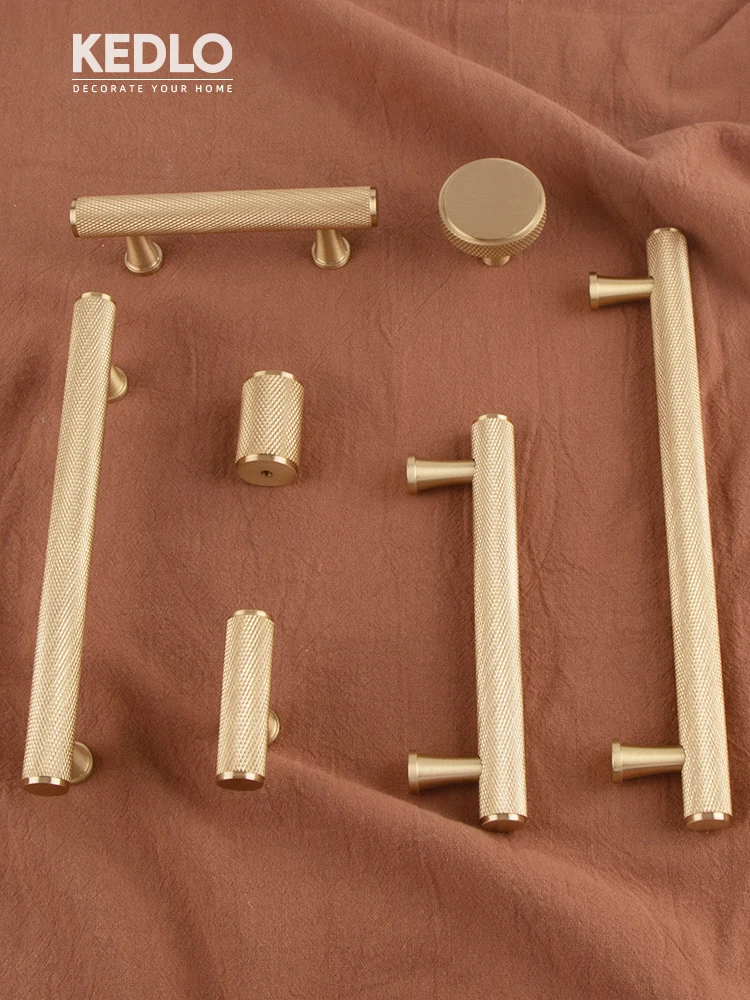 KEDLO Gerändelte Massivmessing-Griffe für europäische Luxus-Küchenschränke, 14 mm Durchmesser, Möbelgriff, Schubladenbeschlag, Knöpfe, T-Griff – Detail 5
