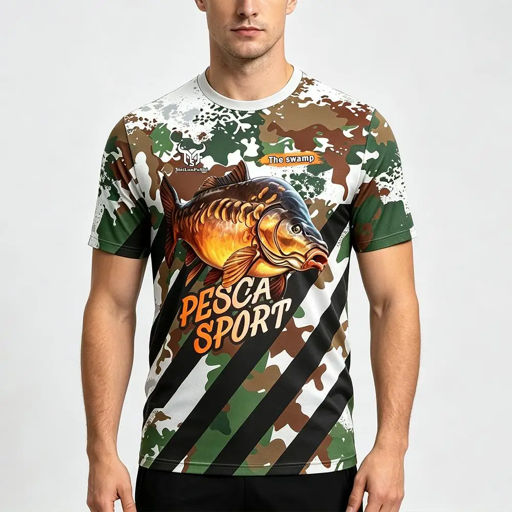 Camouflage Carp 3D Print Fishing T-Shirt Outdoor Angling Sports Breathable Quick-drying Tops Summer Casual Fashion Streetwear
