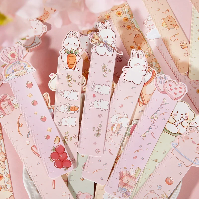 30pcs/box Paper Bookmarks Kawaii Ruler Measuring Scale Book Page Holder Korean Stationery Students Reading Tools Message Card