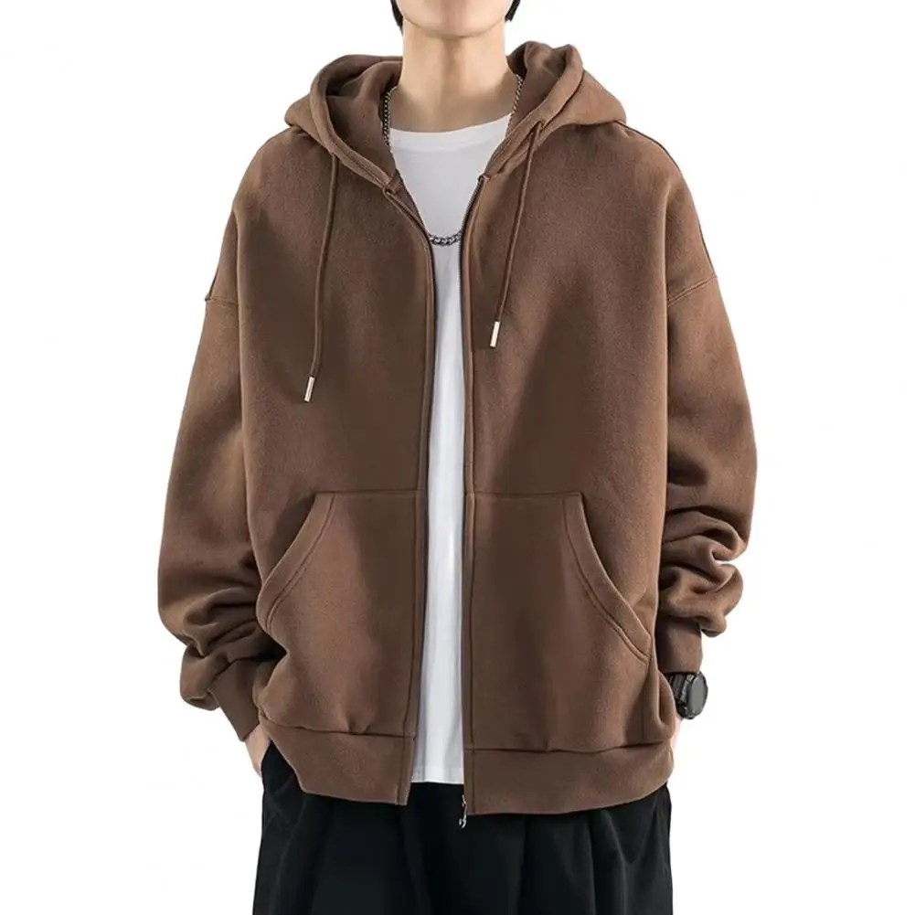 Male Clothes Black Solid Sweatshirt for Men Full Zip Up Hooded Hoodies Winter Offers High Quality Korean Style