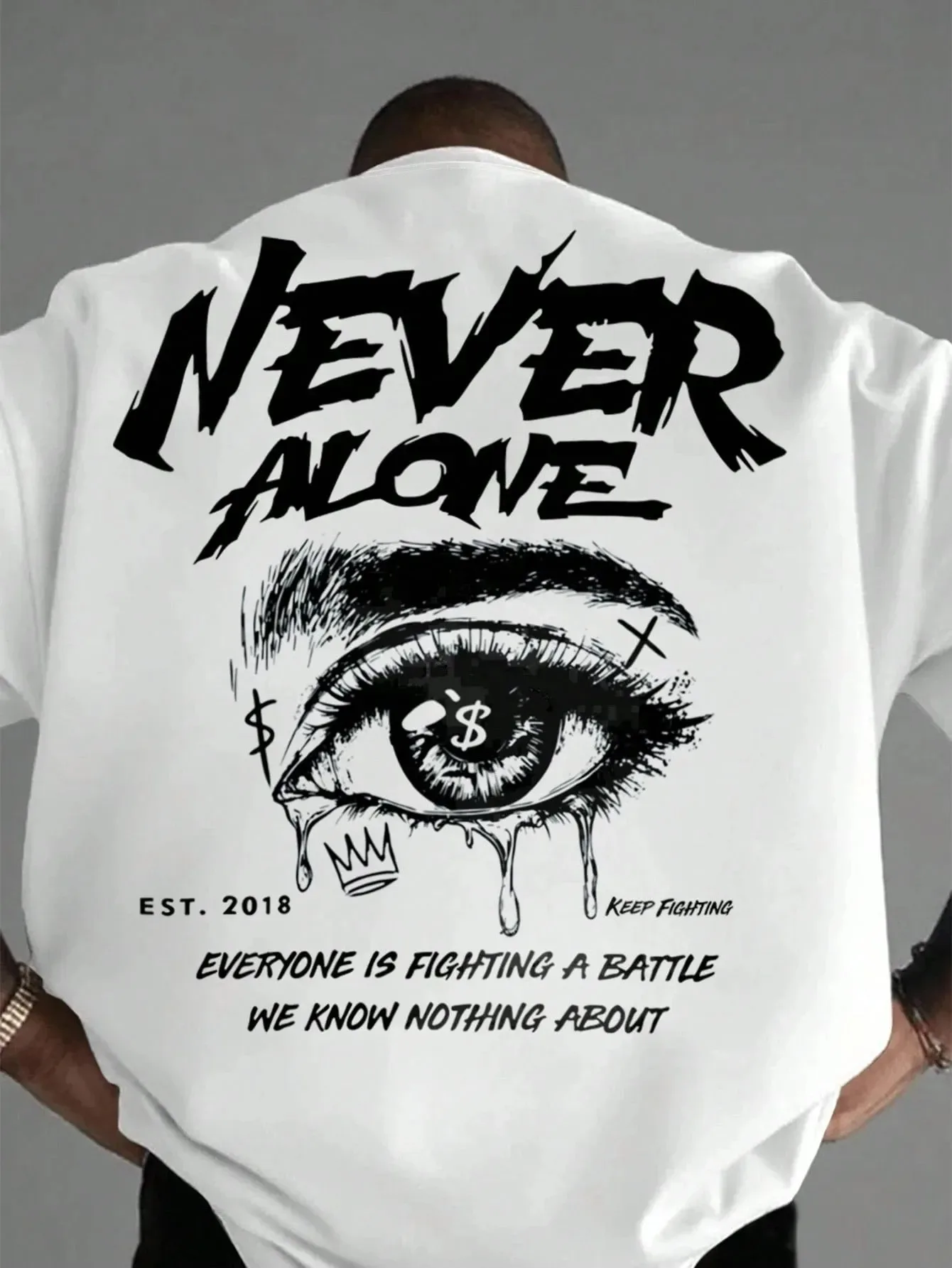 Unisex Never Alone Eye Print T Shirt Dark Aesthetic Street Style Casual Short Sleeve Tops