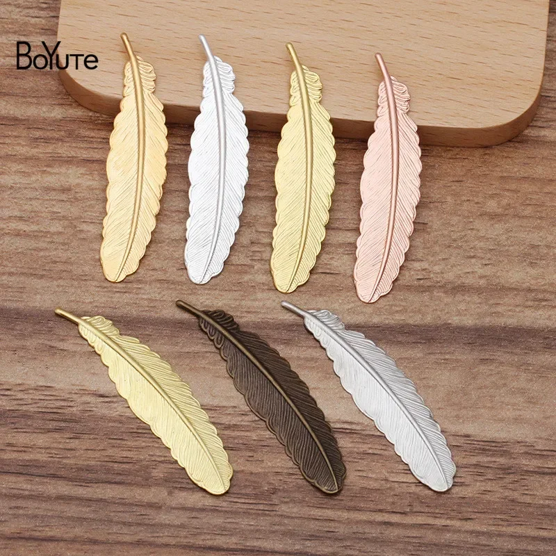 BoYuTe Wholesale (20 Pieces/Lot) 52*12MM Feather Charm Metal Brass Materials DIY Charms for Jewelry Making