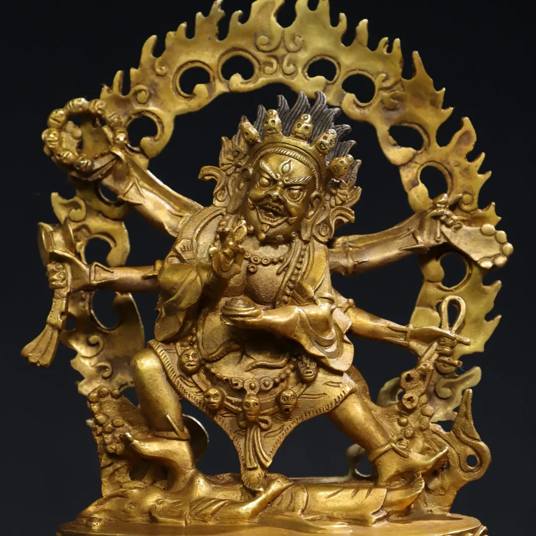 Pure copper, six armed Mahagala, the Great Black Sky God of Wealth, Buddha, Tantric Protector, Nepalese Bronze Statue