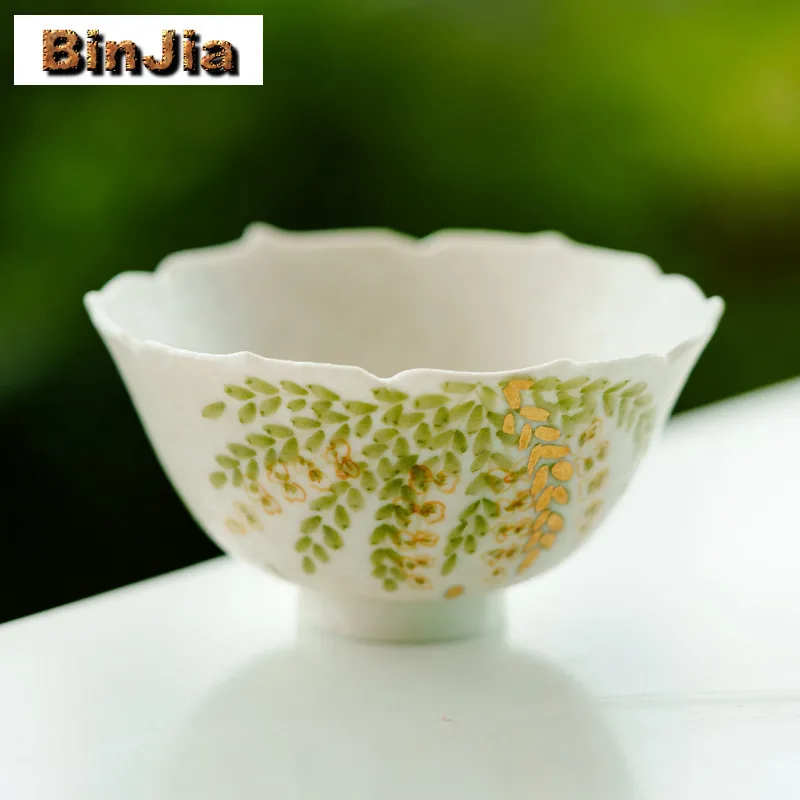 50 مللي رش الذهب رسمت باليد زهرة الوستارية فنجان الشاي زن وعاء الشاي القدح الشاي تذوق العطر كوب تشازان ماستر أكواب طقم شاي #5