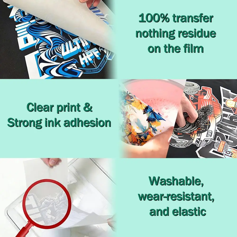 HONGCAI 30 sheets A4 DTF Transfer film  (8.3‘ x 11.7’) double-sided Matte pre-treated PET heat transfer paper, cold and hot peel, suitable for DTF inkjet printer, Direct Printing on T-Shirt and Fabrics