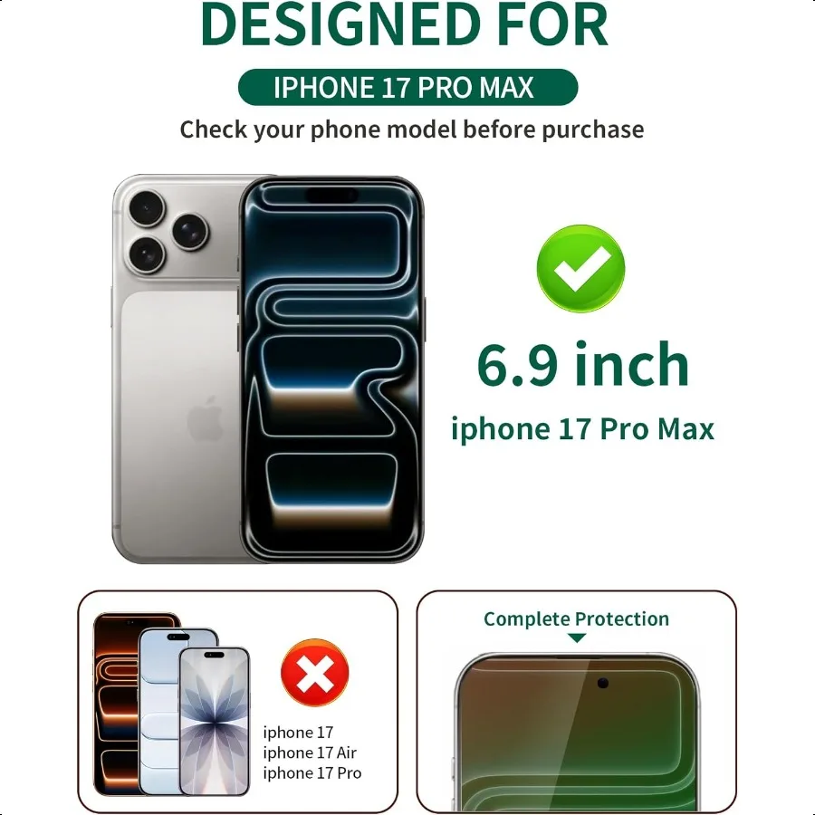 2 sztuki folii ochronnej na ekran iPhone 17 Pro Max, szkło hartowane, 6,9 cala, prywatna folia ochronna, anty-niebieskie światło, anty-szpiegowska N