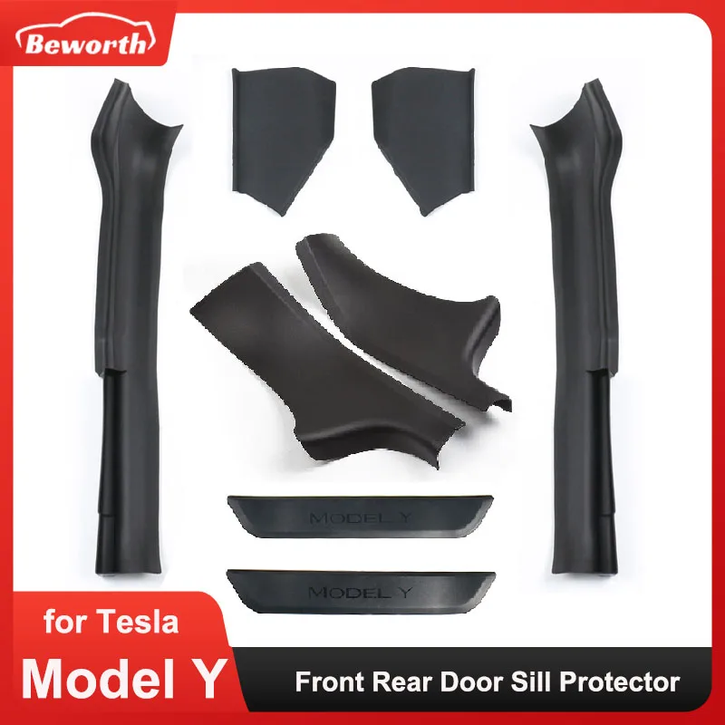 Front Rear Door Sill Protector Cover Plate for Tesla Model Y 2024 23 Anti Kick ABS Bumper Welcome Pedal Guards Trim Inner Strip