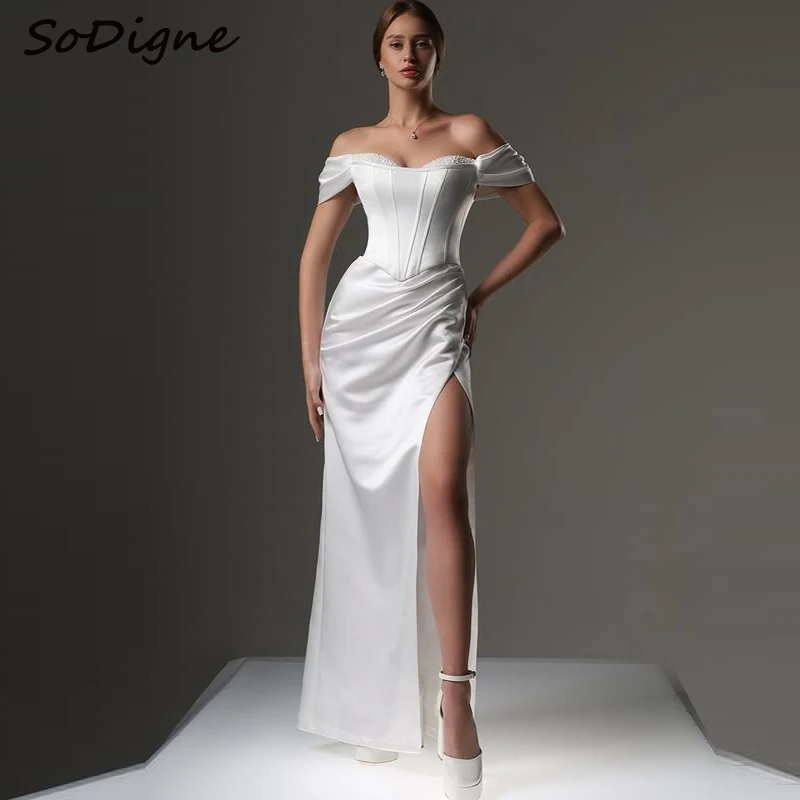 

SoDigne Mermaid Wedding Dresses Sleeveless Satin Off Shoulder Bridal Dress Split Long Wedding Gown Robe De Mairee ﻿Customized