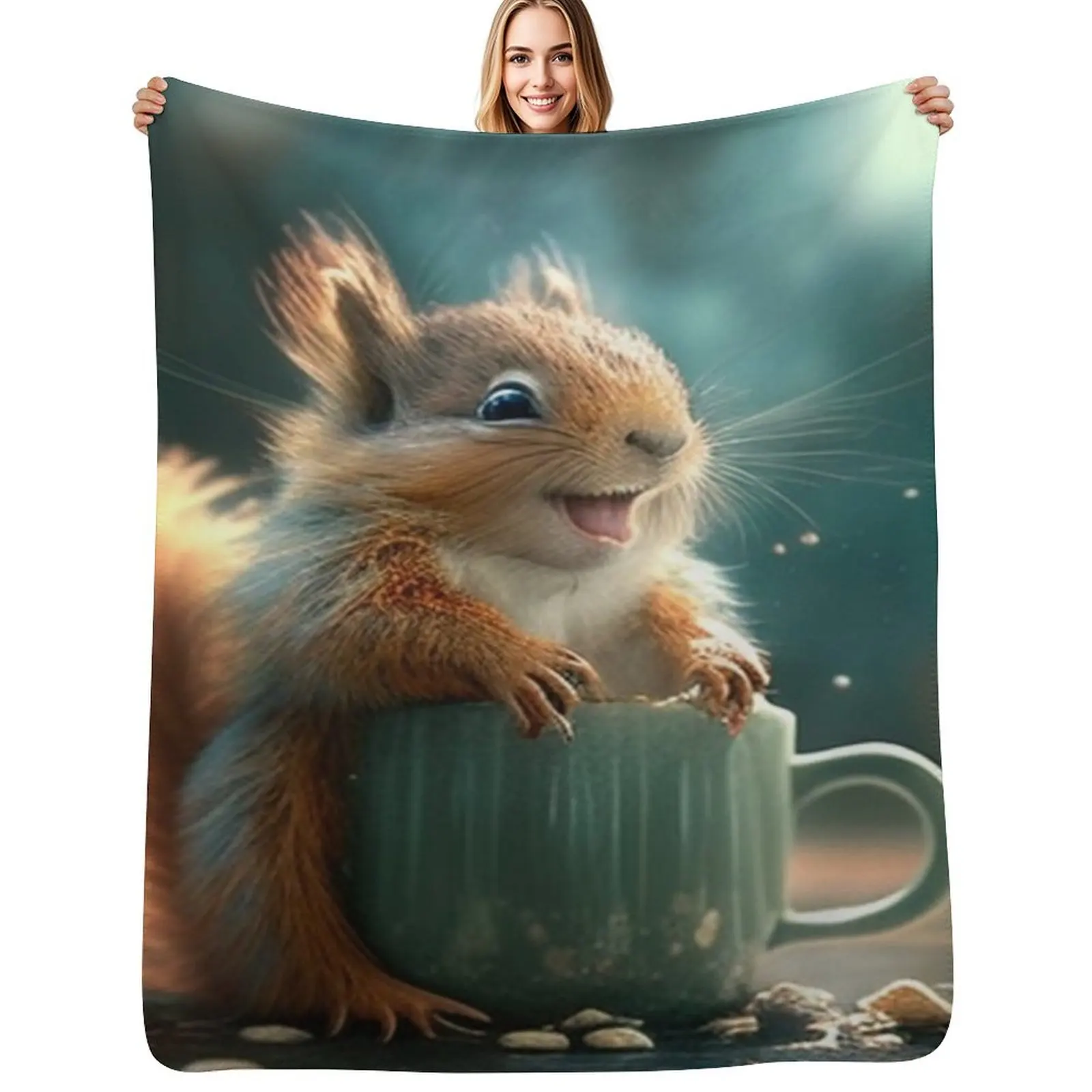 

Happy Little Squirrel Throw Blanket Portable Lightweight Blanket for Travel Camping