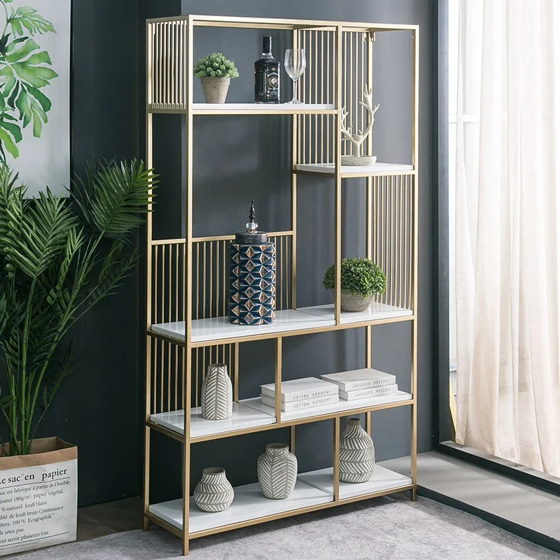 Nordic Iron Art Gold Storage Shelf Bookcase Living Room foyer Partition Display Shelf Decorative Storage Multi story